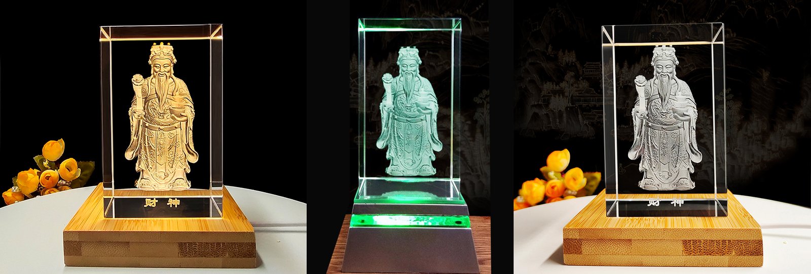 3D engraving crystal- the God of wealth